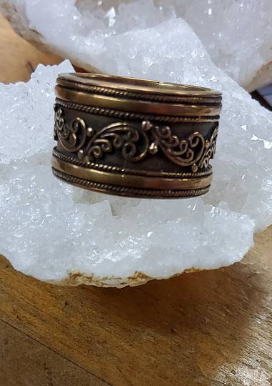 Wide Band Patterned Bronze Ring